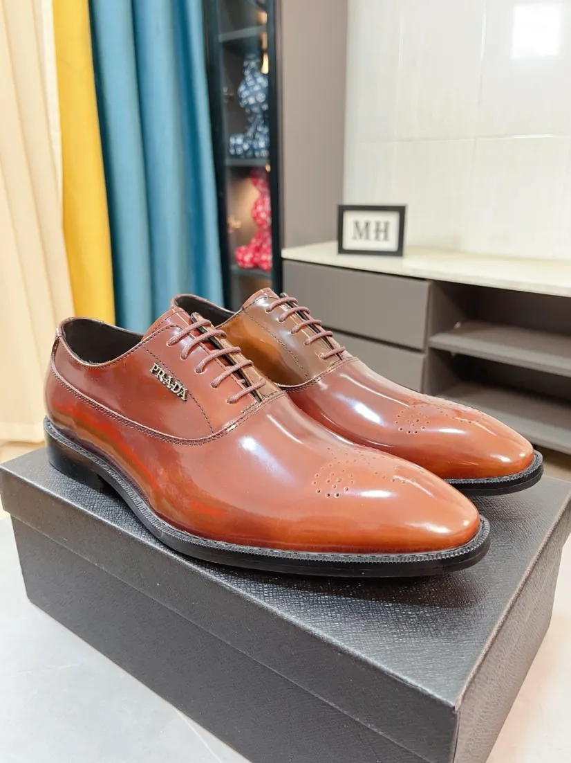 Men's shoes 💰540🌹🌹【PRADA Leather Shoes】Top purchasing agent Original imported Italian custom cowhide leather surface, fully imported water-dyed breathable cowhide lining, original factory special molded sole super comfortable, size: 38-44